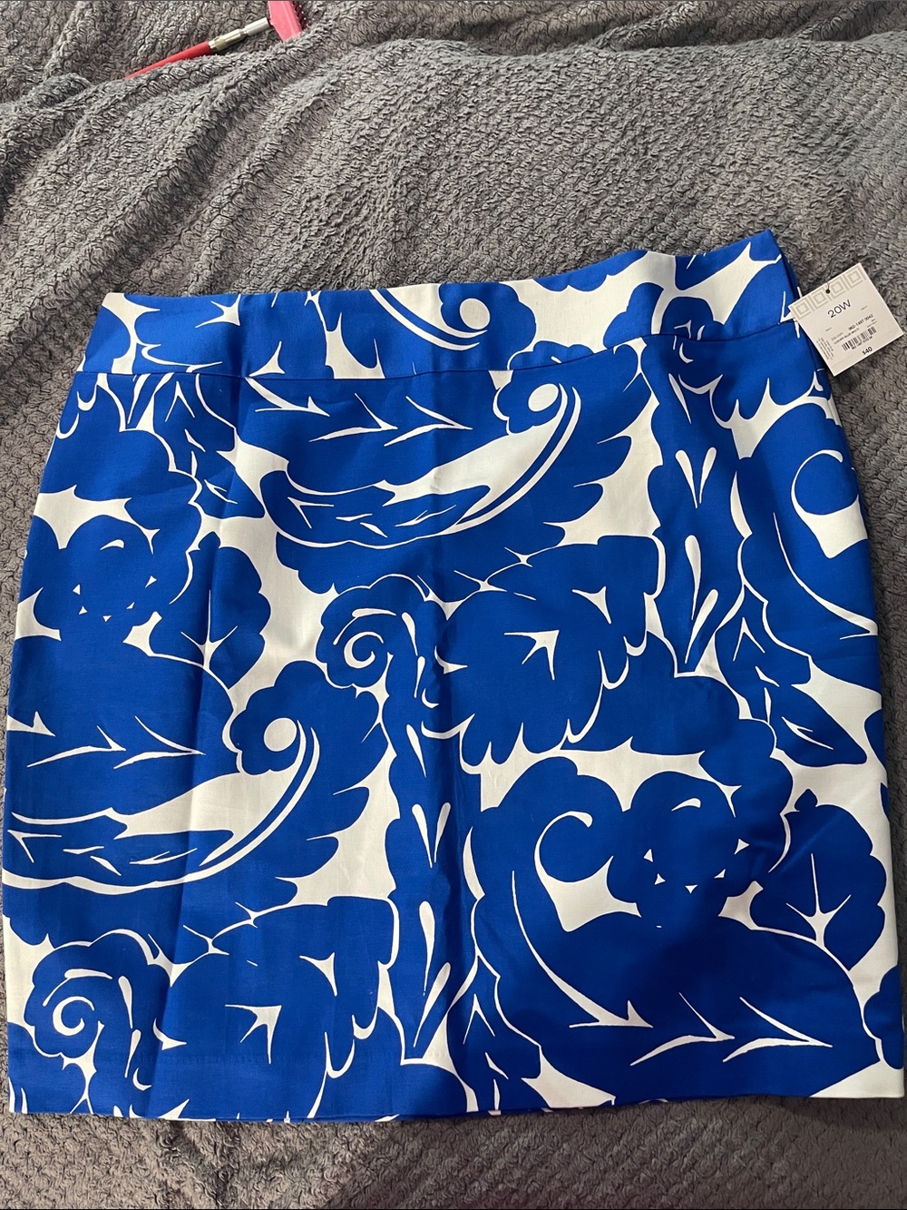 Talbots Royal Blue and White Floral-Scroll Skirt